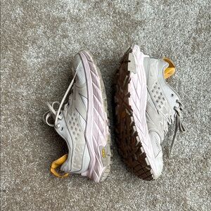 Hoka One One Beige and Yellow Trail Sneakers